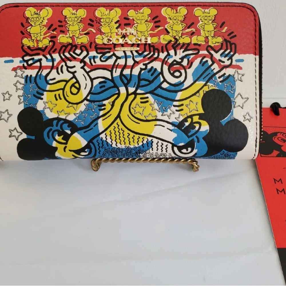 NWT COACH C7801 DISNEY MICKEY MOUSE X KEITH HARING MEDIUM ID ZIP WALLET